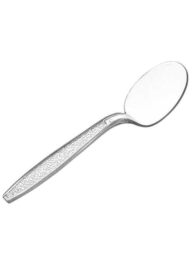 Comfy Package, [100 Pack] Heavyweight Disposable Clear Plastic Soup Spoons - Engraved Design - Image 2