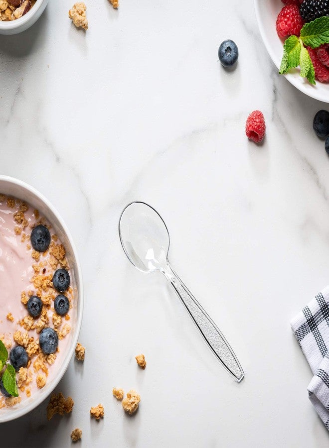 Comfy Package, [100 Pack] Heavyweight Disposable Clear Plastic Soup Spoons - Engraved Design - Image 4