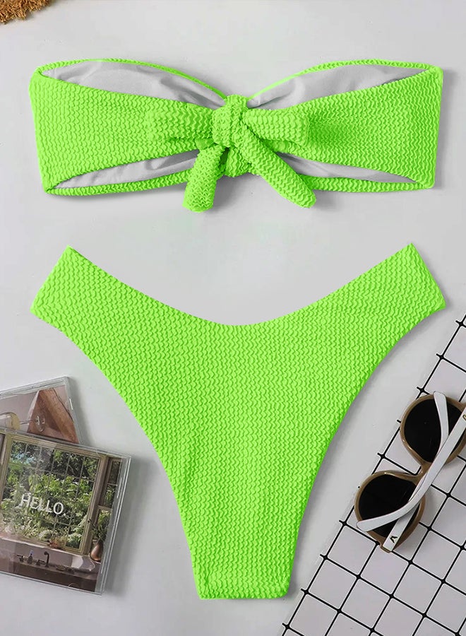 MARGOUN Women's High Waist Swimsuit Women's Bandeau Lingerie Set Swimsuits Beachwear Set Green - Image 2