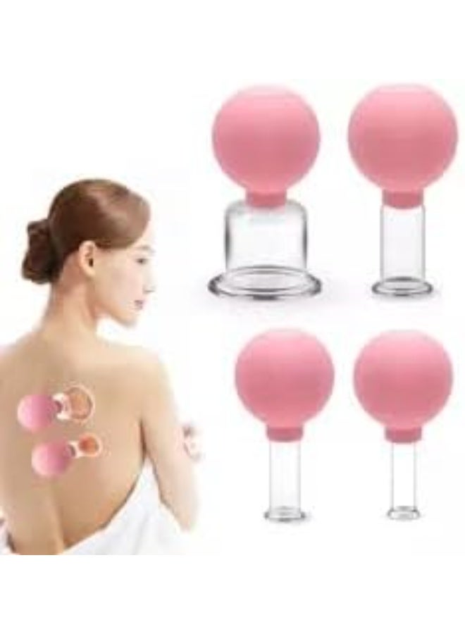 طقم أكواب حجامة زجاجية احترافي مكون من 4 قطع للوجه والجسم - أكواب شفط فراغية للتدليك العلاجي - نظام تجديد البشرة وتحفيز الأنسجة العميقة للوجه والرقبة - Image 1