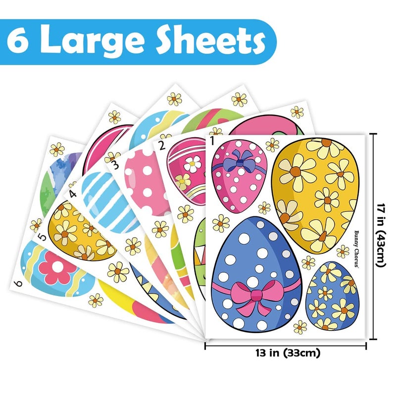 Ivenf Easter Decorations Window Clings Decals Decor, Extra Large Easter Eggs Flowers Party Supplies Gifts, Spring Window Clings Decorations for Kids School Home Office, 6 Sheets 69pcs - Image 2