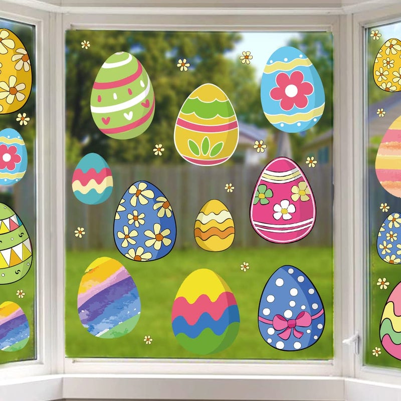 Ivenf Easter Decorations Window Clings Decals Decor, Extra Large Easter Eggs Flowers Party Supplies Gifts, Spring Window Clings Decorations for Kids School Home Office, 6 Sheets 69pcs - Image 1