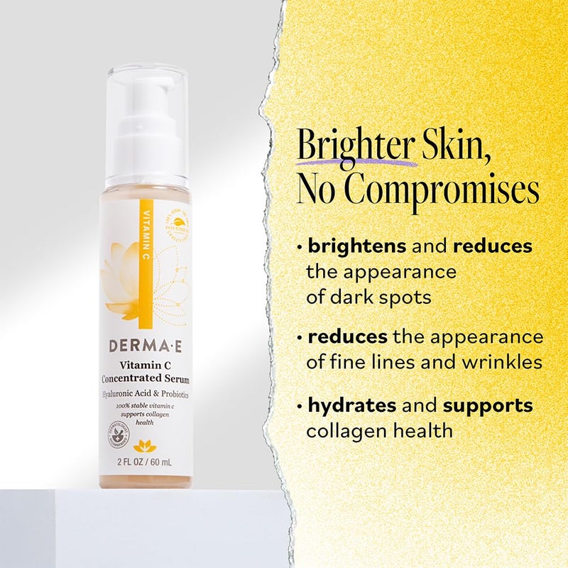 derma-e DERMA E Vitamin C Concentrated Serum, 2 Oz, with Hyaluronic Acid, Vitamin E & Aloe, All Natural, Antioxidant-Rich Concentrated Formula, Hydrating & Brightening Vitamin C Face Serum - Image 2