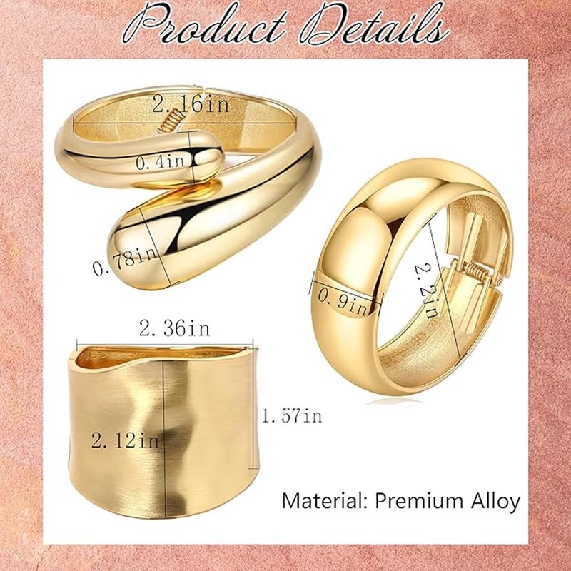 Excefore 3PCS Gold Cuff Bracelets for Women Wide Gold Bangle Bracelet Trendy Chunky Cuff Bangle Bracelets Irregular Statement Wrist Cuff Wrap Bracelet Jewelry - Image 2