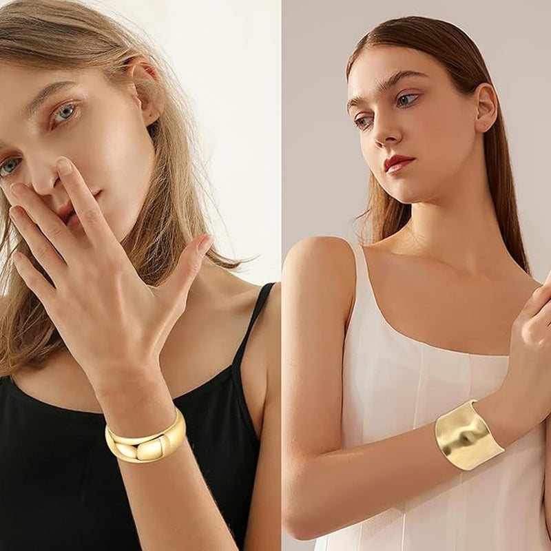 Excefore 3PCS Gold Cuff Bracelets for Women Wide Gold Bangle Bracelet Trendy Chunky Cuff Bangle Bracelets Irregular Statement Wrist Cuff Wrap Bracelet Jewelry - Image 4