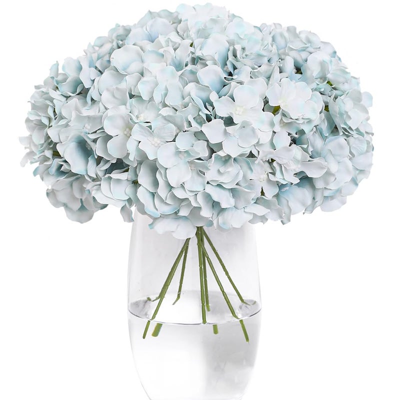 Tifuly Hydrangea Artificial Flowers -12 pcs Realistic Fake Hydrangeas Silk Flowers with Stems Faux Hydrangea Flowers Heads for Office Home Party Wedding Centerpiece DIY Floral Decor (Light Blue) - Image 1