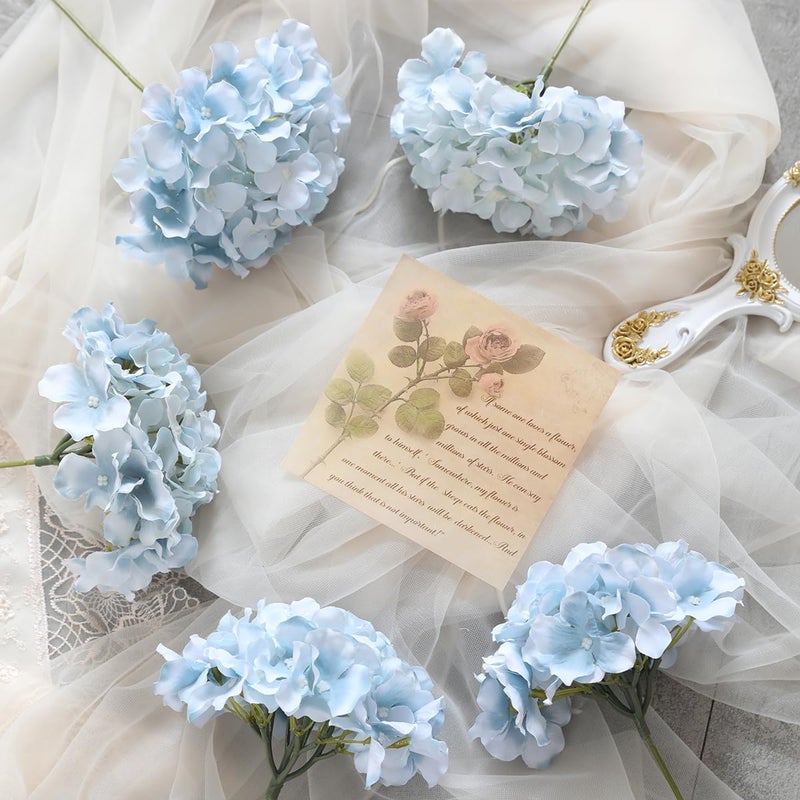 Tifuly Hydrangea Artificial Flowers -12 pcs Realistic Fake Hydrangeas Silk Flowers with Stems Faux Hydrangea Flowers Heads for Office Home Party Wedding Centerpiece DIY Floral Decor (Light Blue) - Image 2