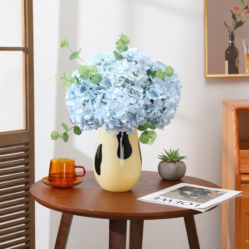 Tifuly Hydrangea Artificial Flowers -12 pcs Realistic Fake Hydrangeas Silk Flowers with Stems Faux Hydrangea Flowers Heads for Office Home Party Wedding Centerpiece DIY Floral Decor (Light Blue) - Image 3