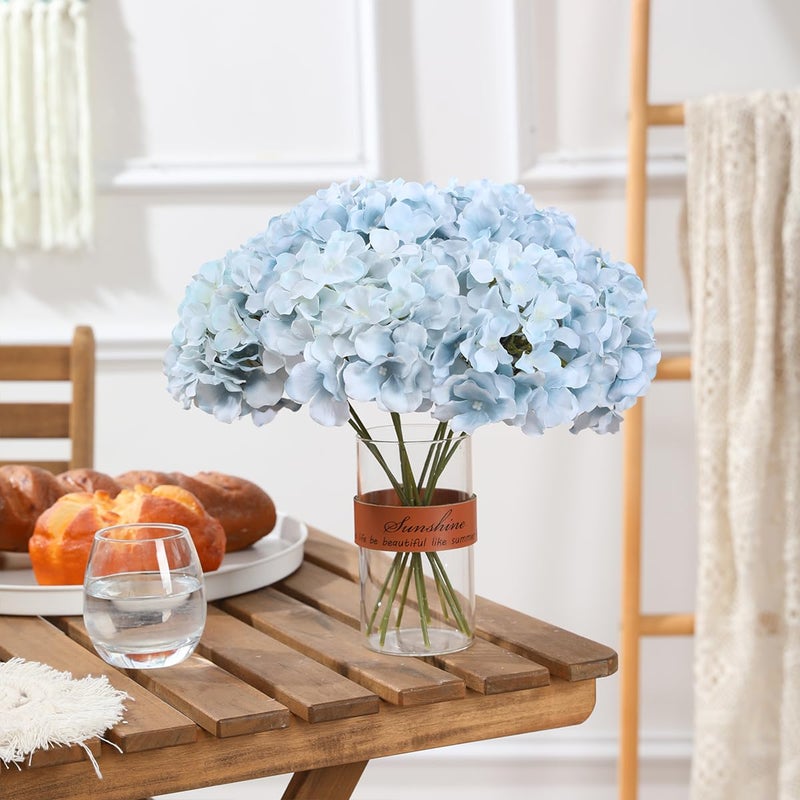 Tifuly Hydrangea Artificial Flowers -12 pcs Realistic Fake Hydrangeas Silk Flowers with Stems Faux Hydrangea Flowers Heads for Office Home Party Wedding Centerpiece DIY Floral Decor (Light Blue) - Image 4