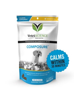 VetriScience Laboratories Composure Calming Chews For Dogs  Clinically Proven Dog Anxiety Relief Supplement With Colostrum, LTheanine & Vitamin B1 For Stress, Storms, Separation & More  60 Count, Chicken Flavor  - Image 1