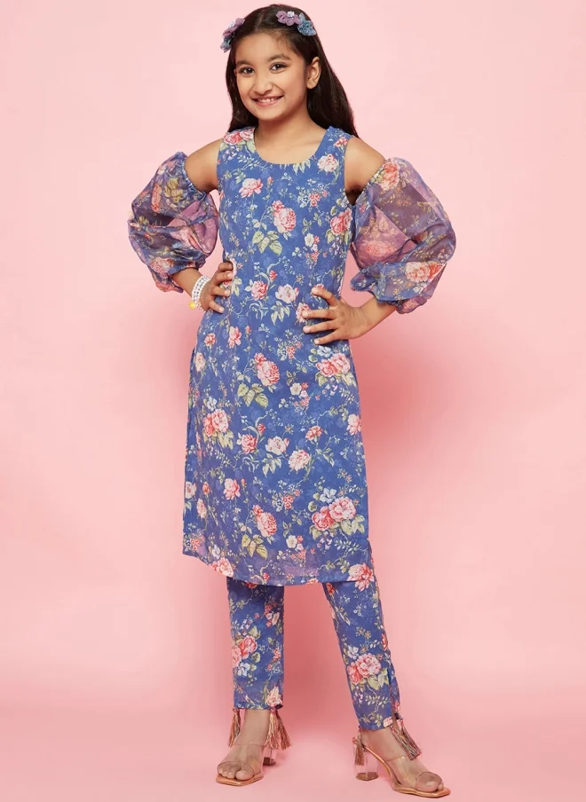 أيه كيه إس Floral Printed Kurta Set for Girls