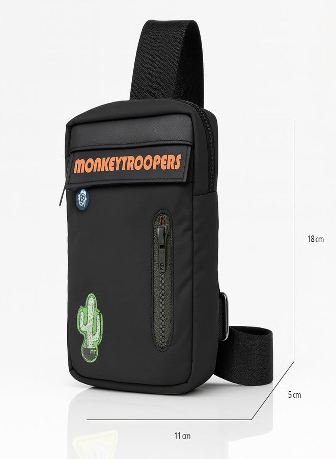 MONKEY TROOPERS Sidekick Crossbody Chest Bag Fanny Pack Lightweight & Tough, Spacious, Men Women, Water resistant, Quick-Access Pocket, 4L Capacity (Black) - Image 4