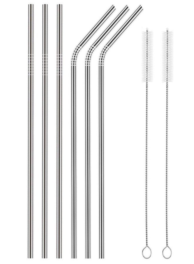 Fancyku Stainless Steel Straws for Drinking with Brushes (3 Bent + 3 Straight + 2 Brushes) - Image 1
