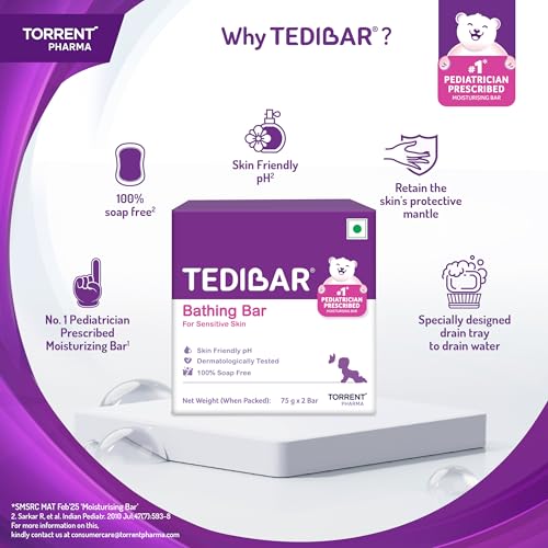 Tedibar Moisturising Baby Bathing Bar each (75gx2) with Skin Friendly PH|100% Soap Free|Dermatologically Tested x Pack of 4 - Image 5