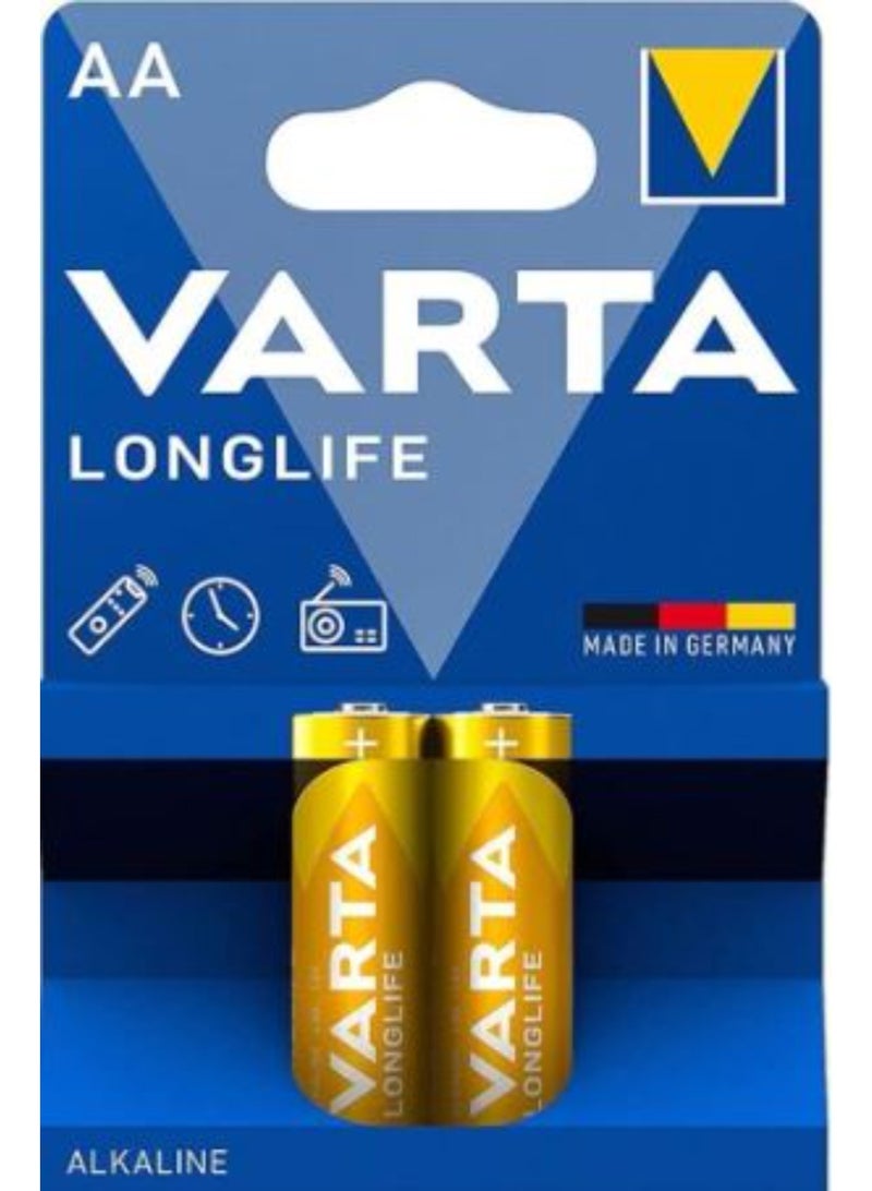 قطعتان من بطاريات VARTA القلوية طويلة العمر مقاس AA، بطاريات عالية الأداء وطويلة الأمد للأجهزة اليومية - مثالية لأجهزة التحكم عن بعد والألعاب والمصابيح الكهربائية،