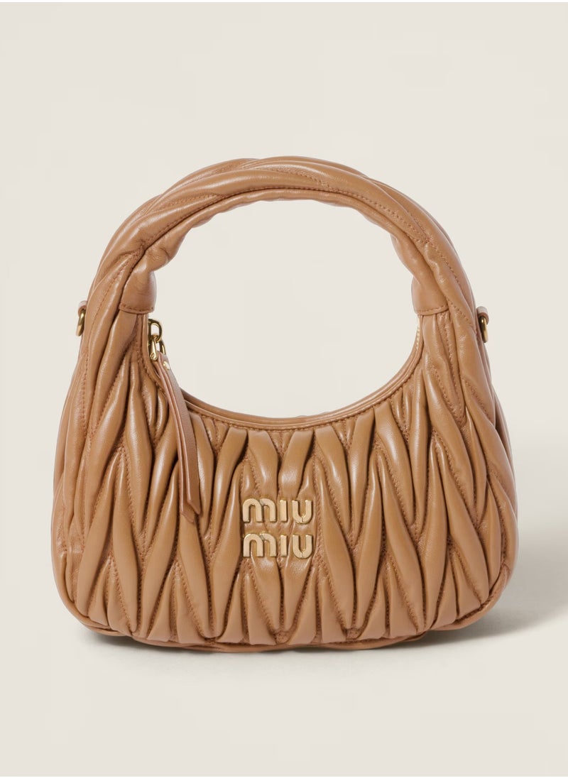 Miu Miu MIU Wander Matelassé Nappa Leather Hobo Bag, Women's Tote Bag, Womens Cross-Body Bag, Women's Hand Bag, Women's Shoulder Bag, Women's Travel Bag, Caramel  - Image 1