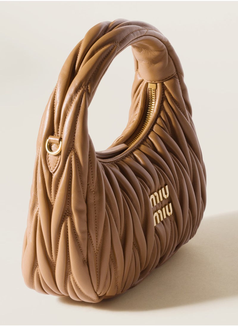 Miu Miu MIU Wander Matelassé Nappa Leather Hobo Bag, Women's Tote Bag, Womens Cross-Body Bag, Women's Hand Bag, Women's Shoulder Bag, Women's Travel Bag, Caramel  - Image 3
