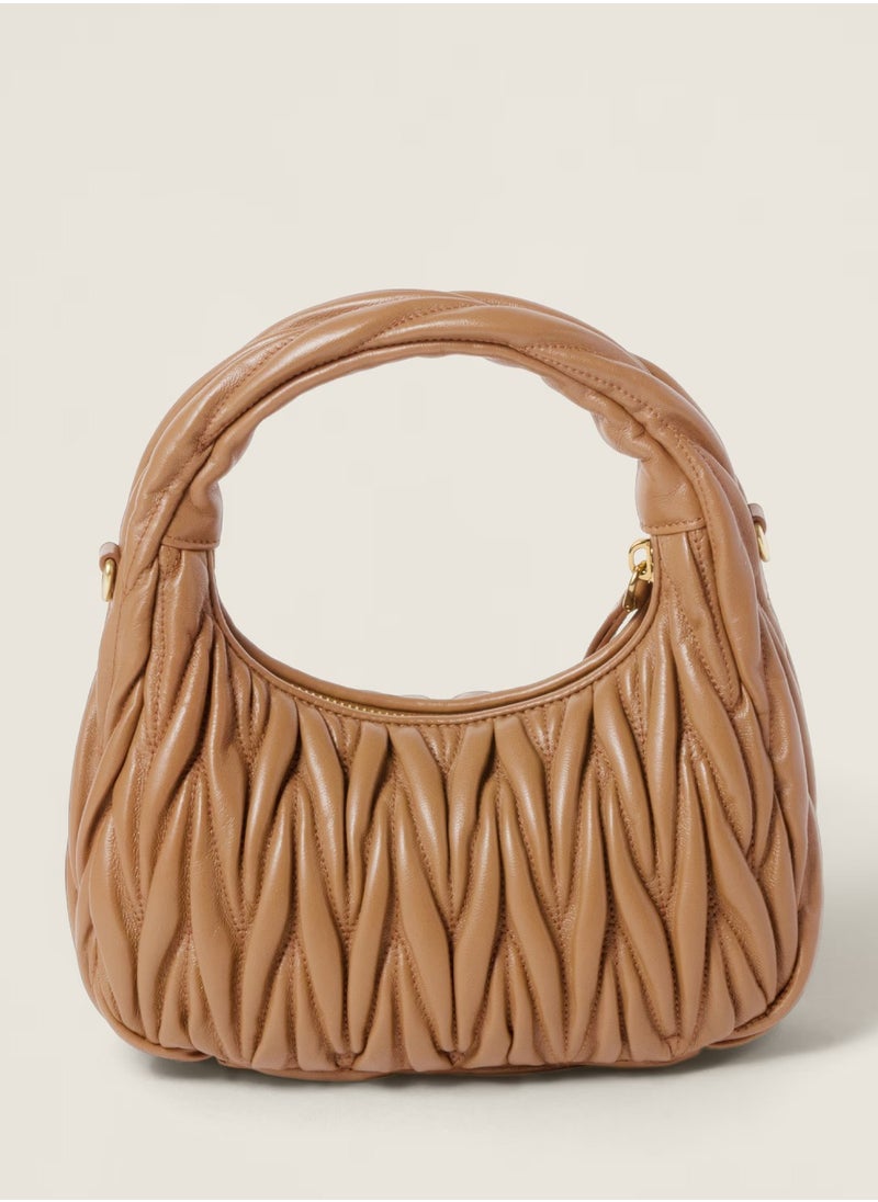 Miu Miu MIU Wander Matelassé Nappa Leather Hobo Bag, Women's Tote Bag, Womens Cross-Body Bag, Women's Hand Bag, Women's Shoulder Bag, Women's Travel Bag, Caramel  - Image 4
