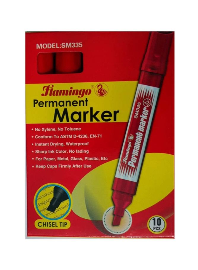 FLAMINGO Permanent Marker Red (Pack of 10pc)