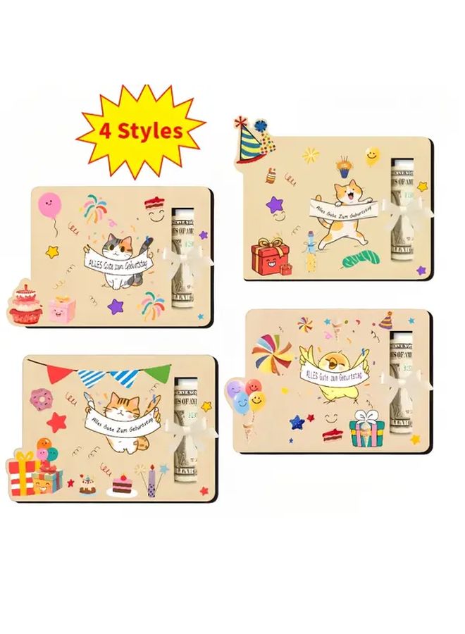 Set Of 4 German Wooden Animal Birthday Cards Unique Cash Gift Folder For Friends And Family Home Decor - Image 1
