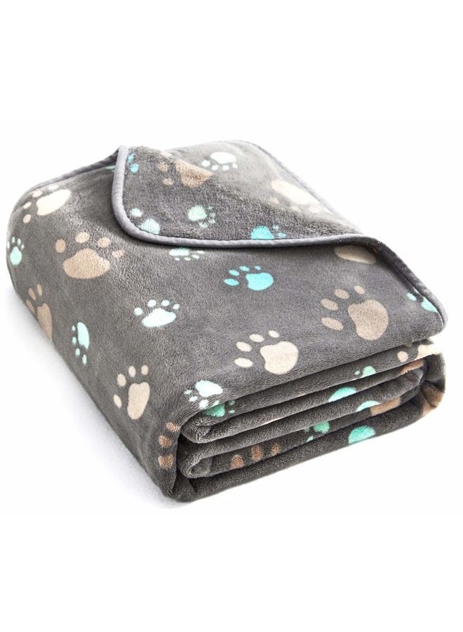 Allisandro Super Soft and Premium Fuzzy Flannel Fleece Pet Dog Blanket, The Cute Print Design Washable Fluffy Blanket for Puppy Cat Kitten Indoor or Outdoor, Grey, 31 x 24 Inches - Image 1