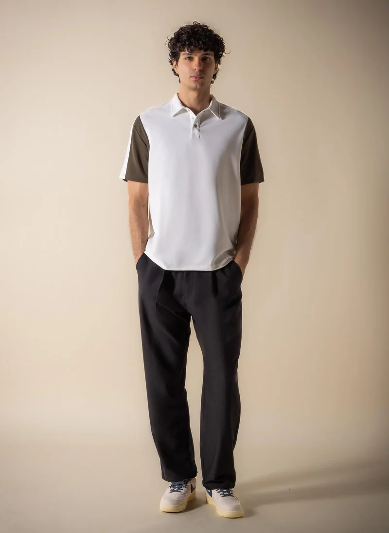 SHAPES CONTRAST RIBBED POLO SHIRT