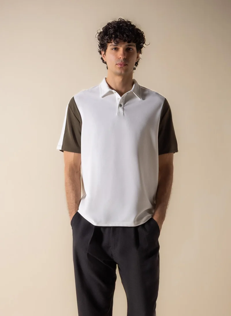 SHAPES CONTRAST RIBBED POLO SHIRT