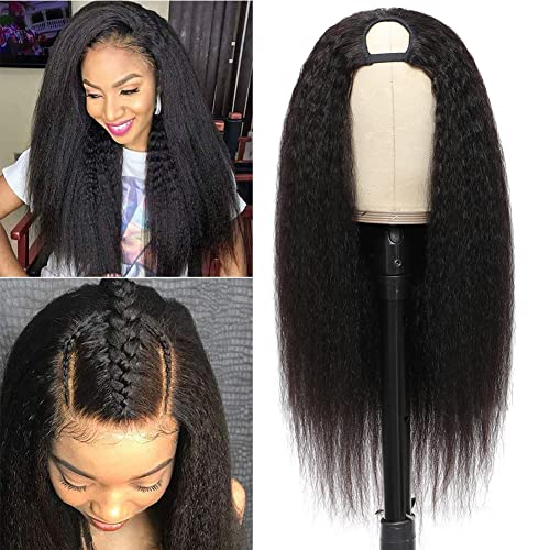 Urbeauty U Part Wig Human Hair Kinky Straight Wigs for Black Women, 14 inch Italian Yaki Straight Half Wig Upgrade U Shape Clip in Wigs Remy Human Hair Extension - Image 1