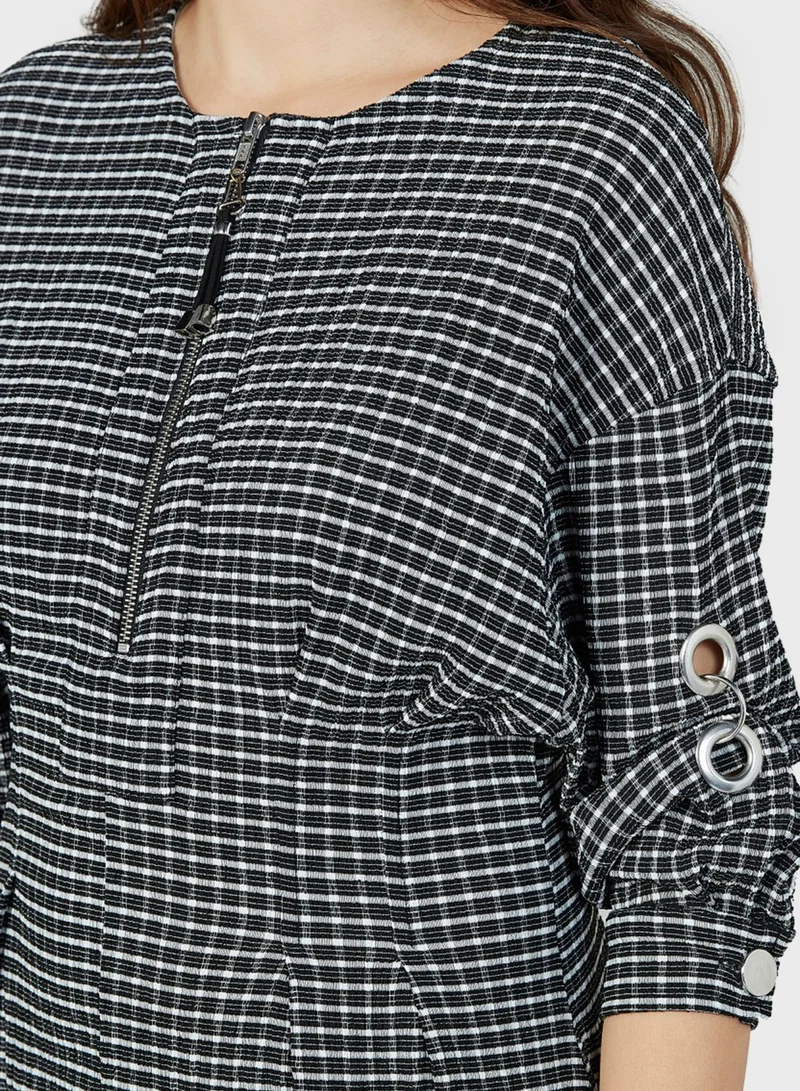 Iconic Zip Detail Checked Dress