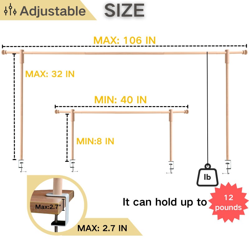 Beyeutao Wood Over Table Rod with Clamps Adjustable 15-47â€ Tall 15-106â€ Length Table Stands for Decoration Party Anniversary Wedding Birthday Garden Arbors Christmas Halloween - Image 5