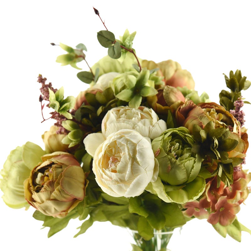 FiveSeasonStuff Vintage Artificial Peonies Silk Peony Flowers and Hydrangeas for Wedding Bridal Home Dcor Beautiful Floral Centerpiece Arrangement 2 Bouquets Country Rustic Brown Beige Green Mix