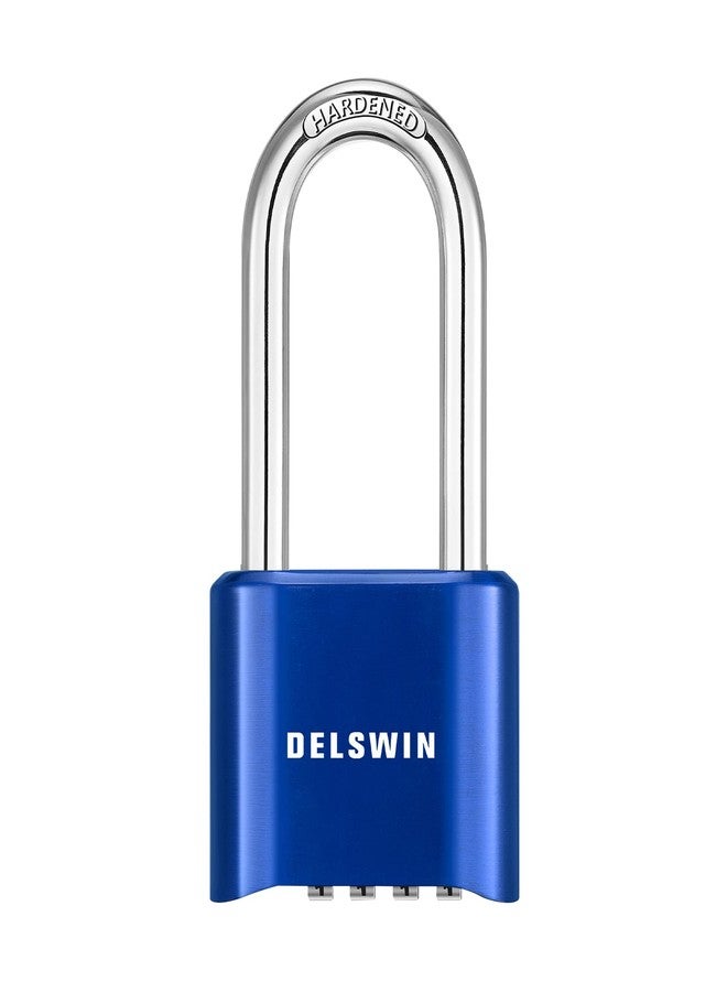 DELSWIN Heavy Duty Padlock Combination Lock - 4 Digit Combo Lock with 2.5 Inch Long Shackle, Outdoor Waterproof Padlock for Gate, Fence, Shed, School & Gym Locker (Blue,1Pcs) - Image 1