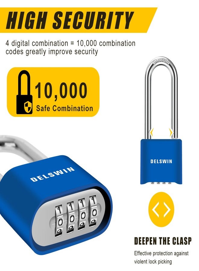 DELSWIN Heavy Duty Padlock Combination Lock - 4 Digit Combo Lock with 2.5 Inch Long Shackle, Outdoor Waterproof Padlock for Gate, Fence, Shed, School & Gym Locker (Blue,1Pcs) - Image 5