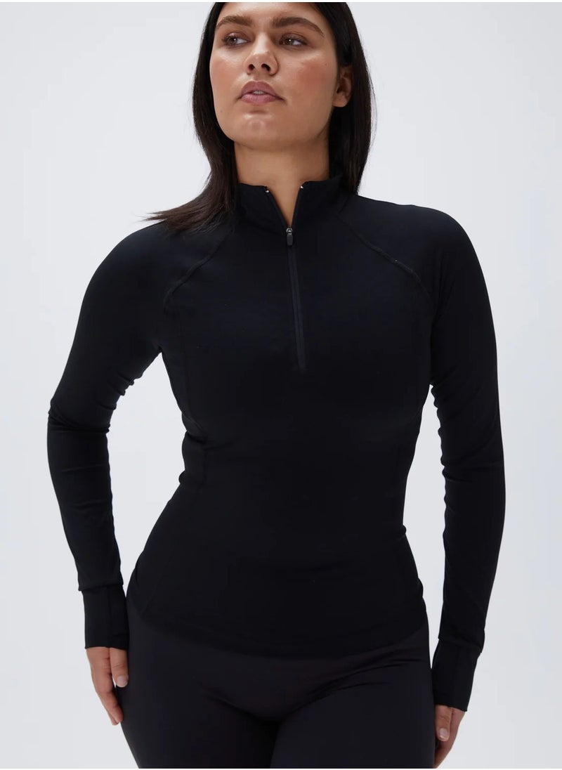 Vicino Vicino Women's Long Sleeve Sweatshirt with Short Front Zip, Perfect for Workouts, Black  - Image 1
