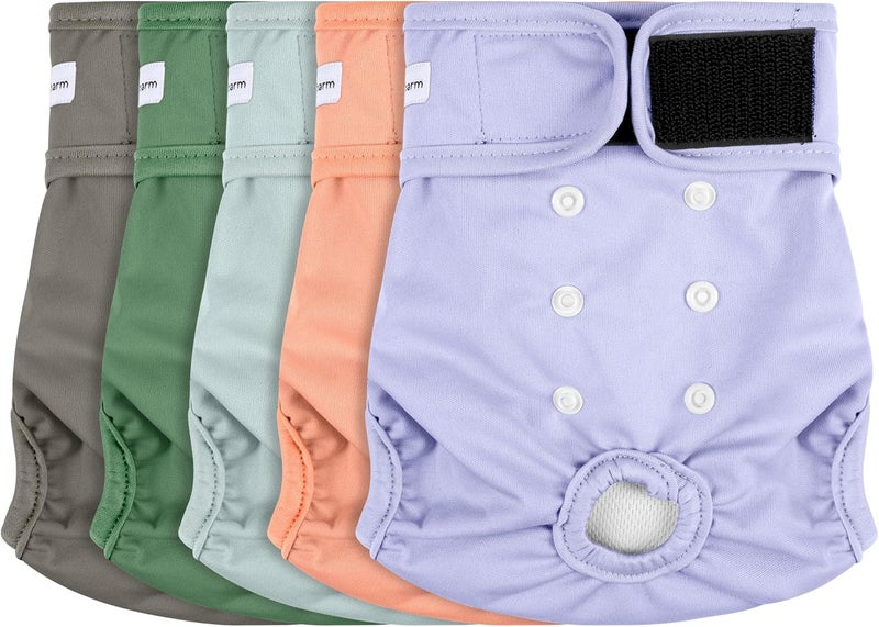 حزمة من 5 حفاضات قابلة لإعادة الاستخدام للكلاب، حفاضات عالية الامتصاص للكلاب الإناث المصابات بسلس البول أو التبول المتكرر، حفاضات صغيرة للكلاب الإناث، وردي وأرجواني - Image 1