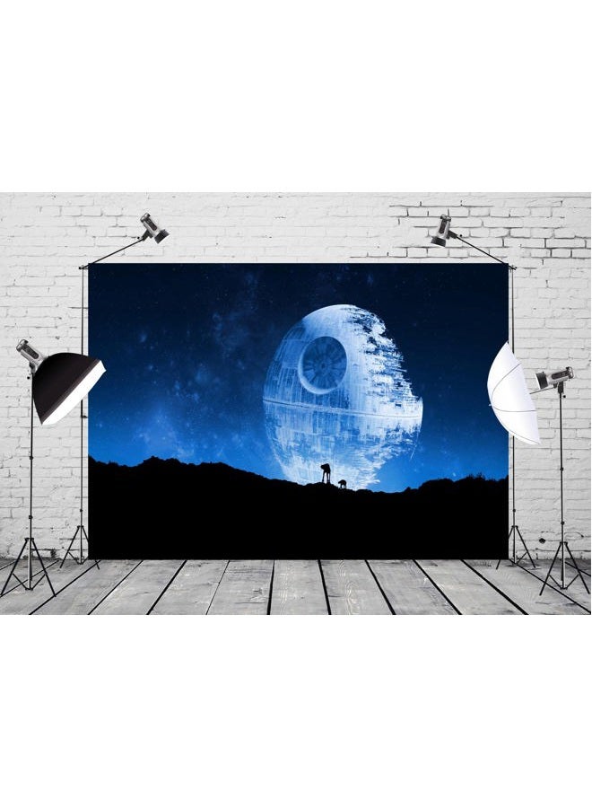 BELECO 7x5ft Fabric Blue Death Star Backdrop for Photography Galactic Superweapon for Star Wars Galaxy Wars Background Universe Outer Space Baby Shower Birthday Party Decor Banner Photo Studio Props - Image 2