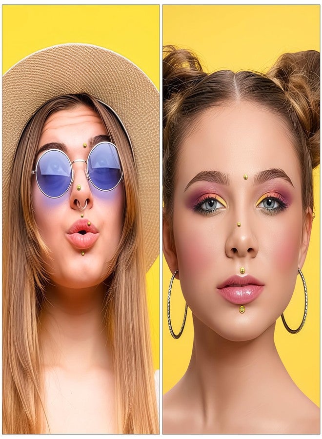 SARATA Self-Adhesive Face Gems Sticker, Fake Lip Piercing Fake Nose Stud Eyebrow Stud, Non-Piercing Nose Stud Stick on Belly Button Sticker, Fake Nose Ring Cool Punk Y2K Makeup for Women Men (gold) - Image 4