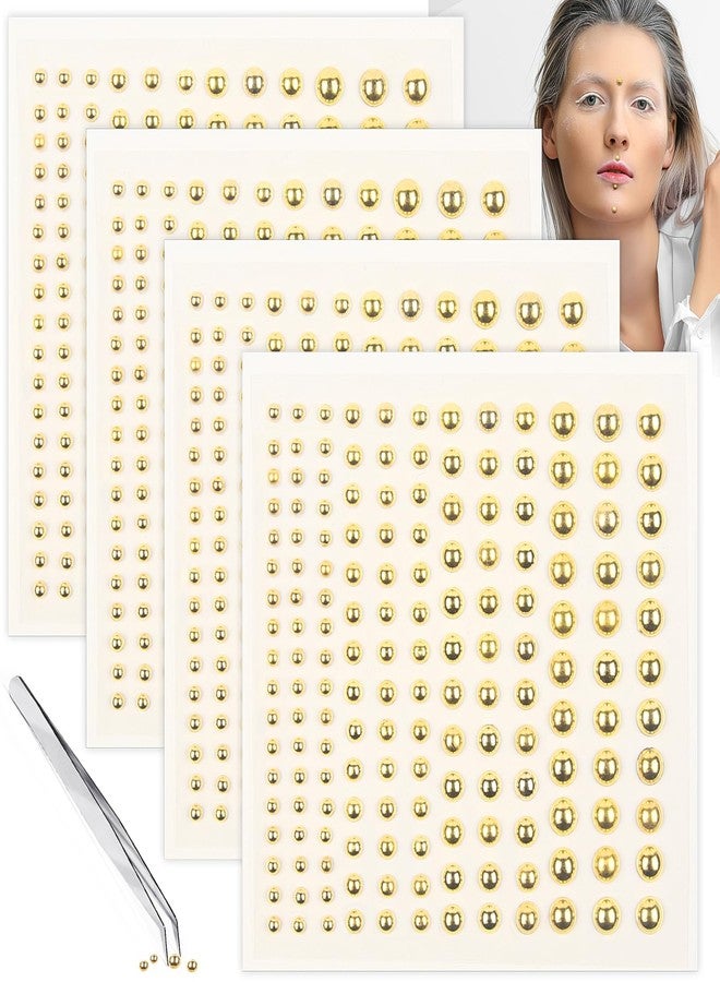 SARATA Self-Adhesive Face Gems Sticker, Fake Lip Piercing Fake Nose Stud Eyebrow Stud, Non-Piercing Nose Stud Stick on Belly Button Sticker, Fake Nose Ring Cool Punk Y2K Makeup for Women Men (gold) - Image 1