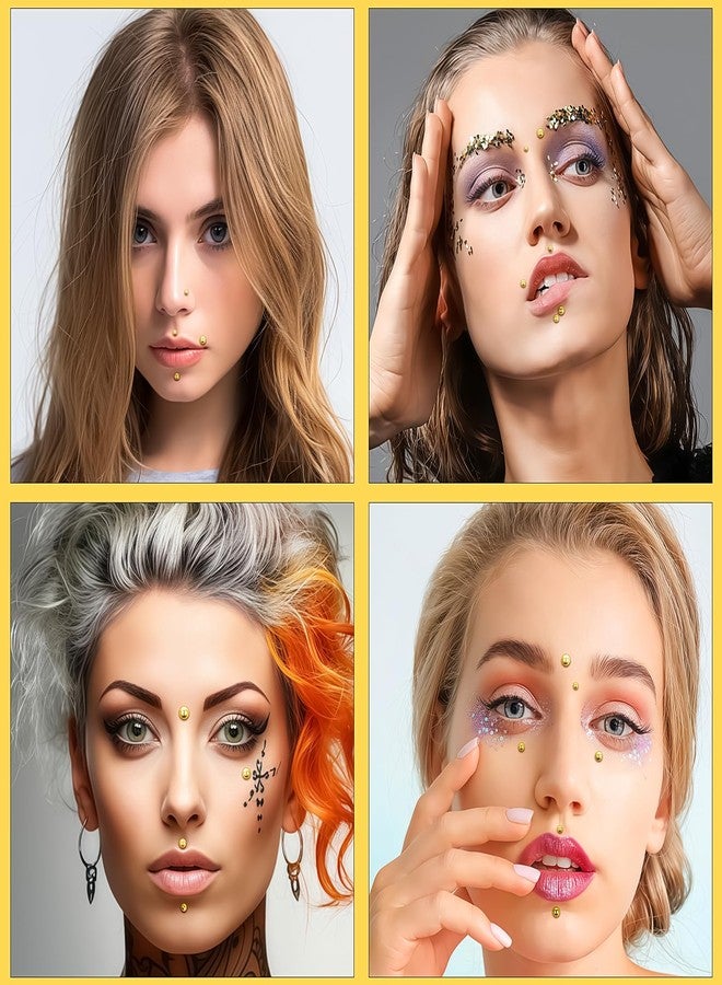 SARATA Self-Adhesive Face Gems Sticker, Fake Lip Piercing Fake Nose Stud Eyebrow Stud, Non-Piercing Nose Stud Stick on Belly Button Sticker, Fake Nose Ring Cool Punk Y2K Makeup for Women Men (gold) - Image 5