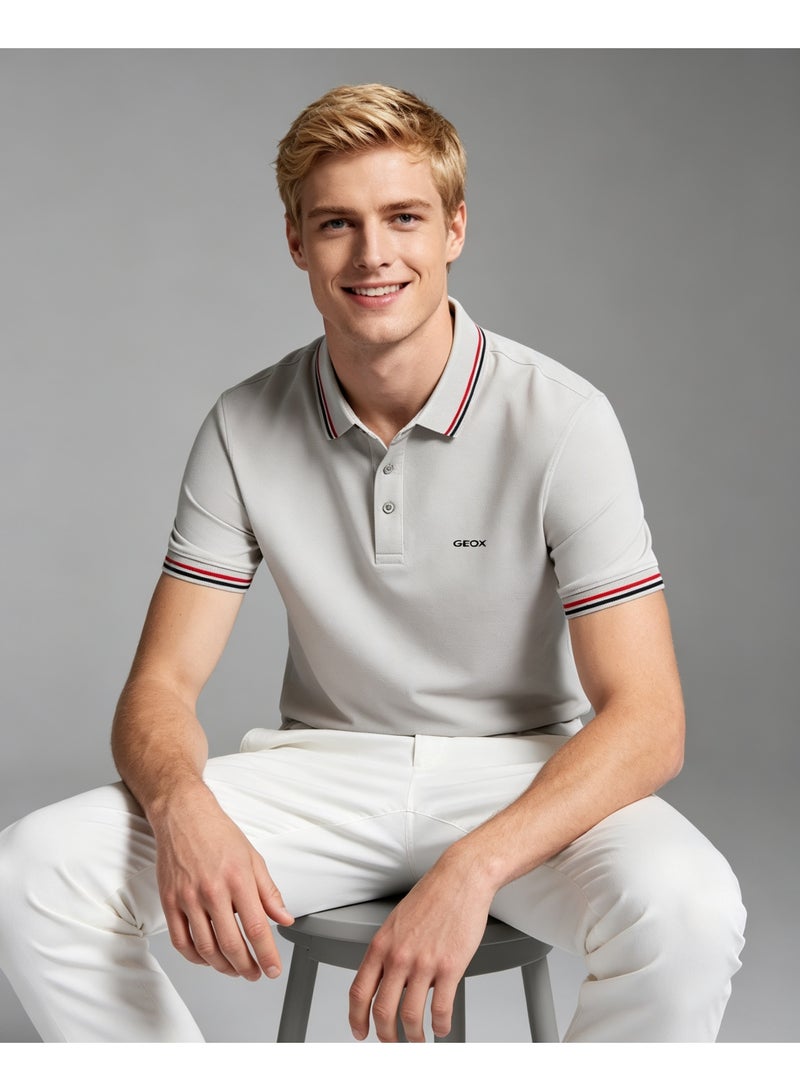 GEOX Unisex Short Sleeve Polo Shirt Casual Daily Office Wear Grey - Image 3