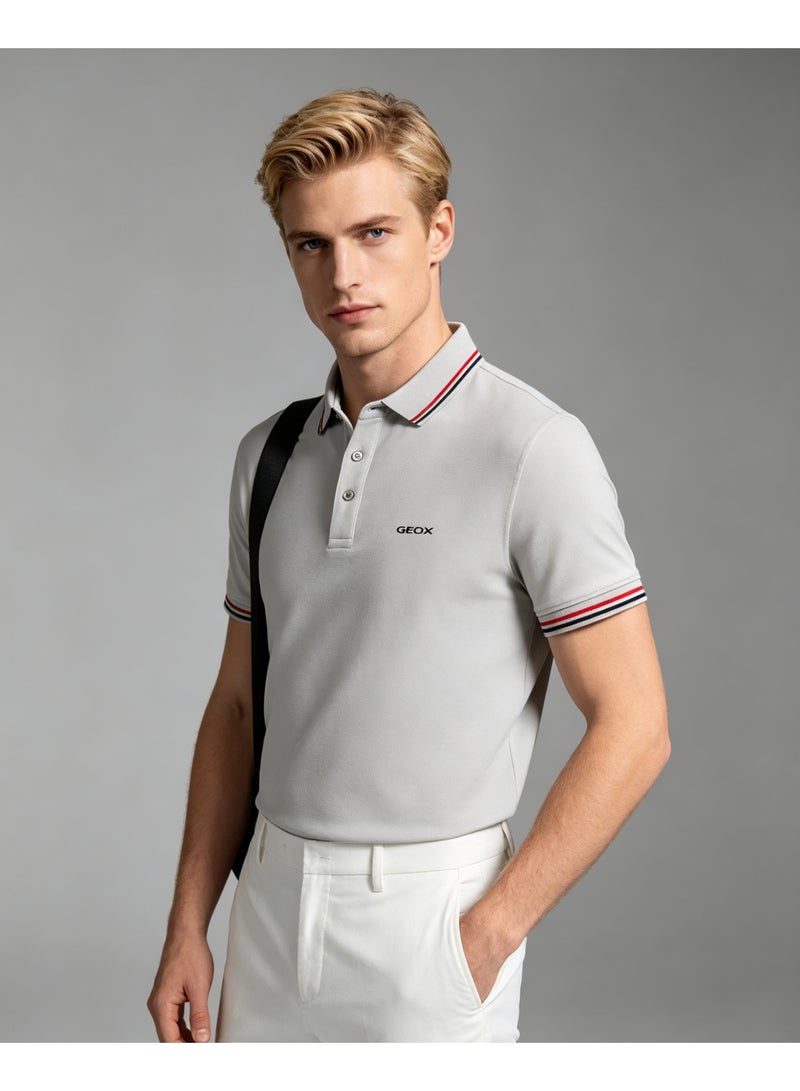 GEOX Unisex Short Sleeve Polo Shirt Casual Daily Office Wear Grey - Image 1