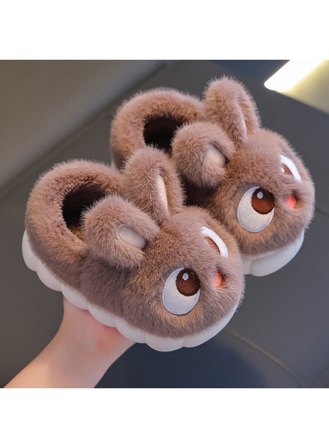 Children's Cotton Slippers Winter Girls Cute Rabbit Warm Fleece Plush Small Kids Boys Anti-slip Baby Home Shoes - Image 1