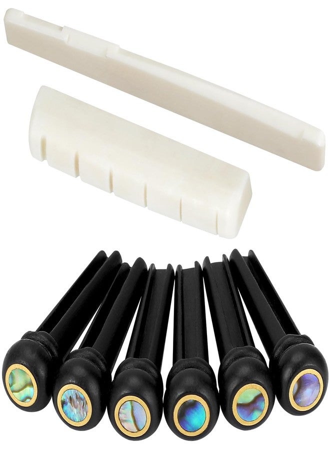 Blisstime 6 String Acoustic Guitar Bone Bridge Saddle and Nut and 6pcs Ebony Guitar Bridge Pins - Image 1