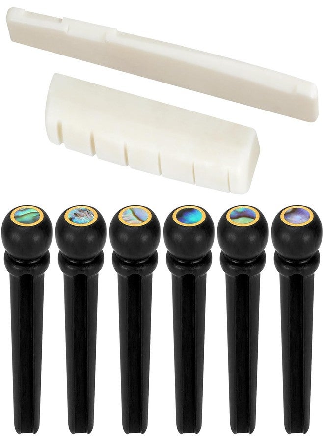 Blisstime 6 String Acoustic Guitar Bone Bridge Saddle and Nut and 6pcs Ebony Guitar Bridge Pins - Image 4