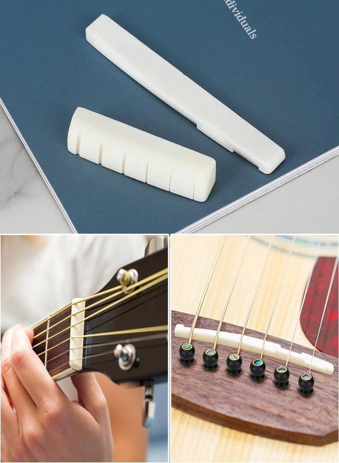 Blisstime 6 String Acoustic Guitar Bone Bridge Saddle and Nut and 6pcs Ebony Guitar Bridge Pins - Image 5
