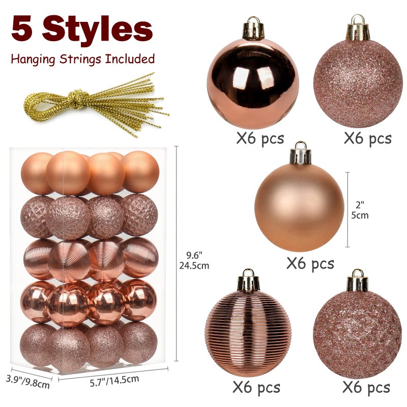Briful 30PCS 2"" Christmas Ball Ornaments Shatterproof Rose Gold Christmas Tree Decorations Xmas Tree Balls Halloween Ornaments D?cor - Image 2
