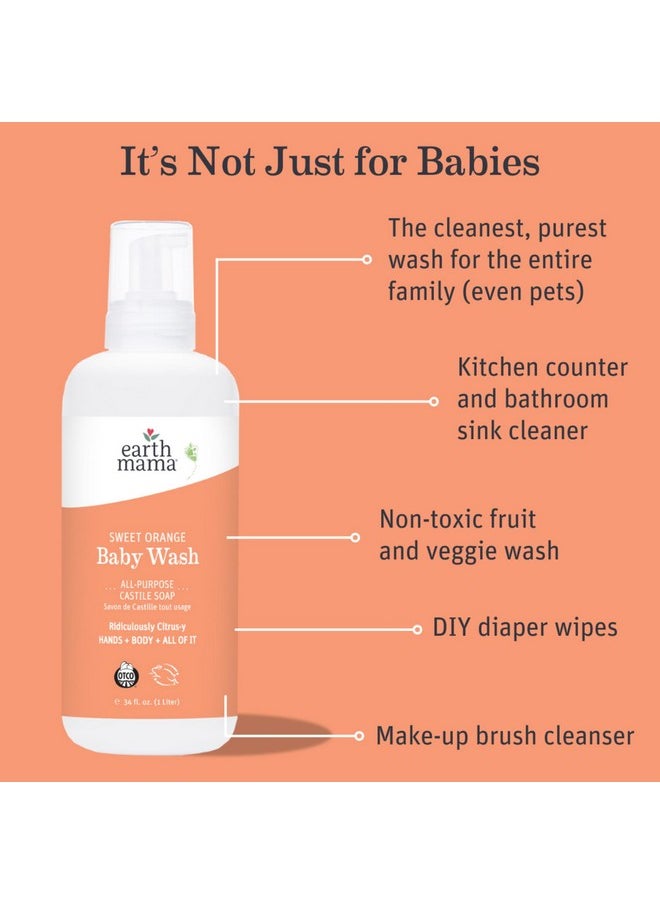 Earth Mama Sweet Orange Baby Wash Liquid Foaming Hand Soap Refill Organic All Purpose Body Wash For Sensitive Skin Castile Soap With Coconut Oil Shea Butter Calendula & Aloe 34 Fl Oz  - Image 2
