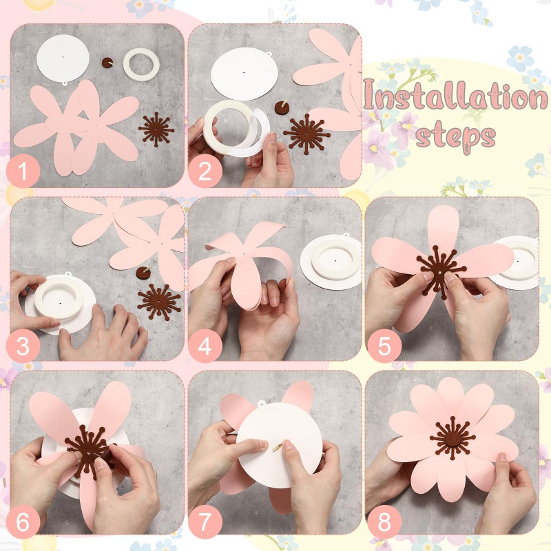 Marspark 27 Pcs Large Pink and White Paper Flowers Backdrop Decorations for Wall Giant DIY Artificial 3D Flower Decor with Butterfly Rattan Spring Tea Party Bulletin Board for Holiday Wedding - Image 5