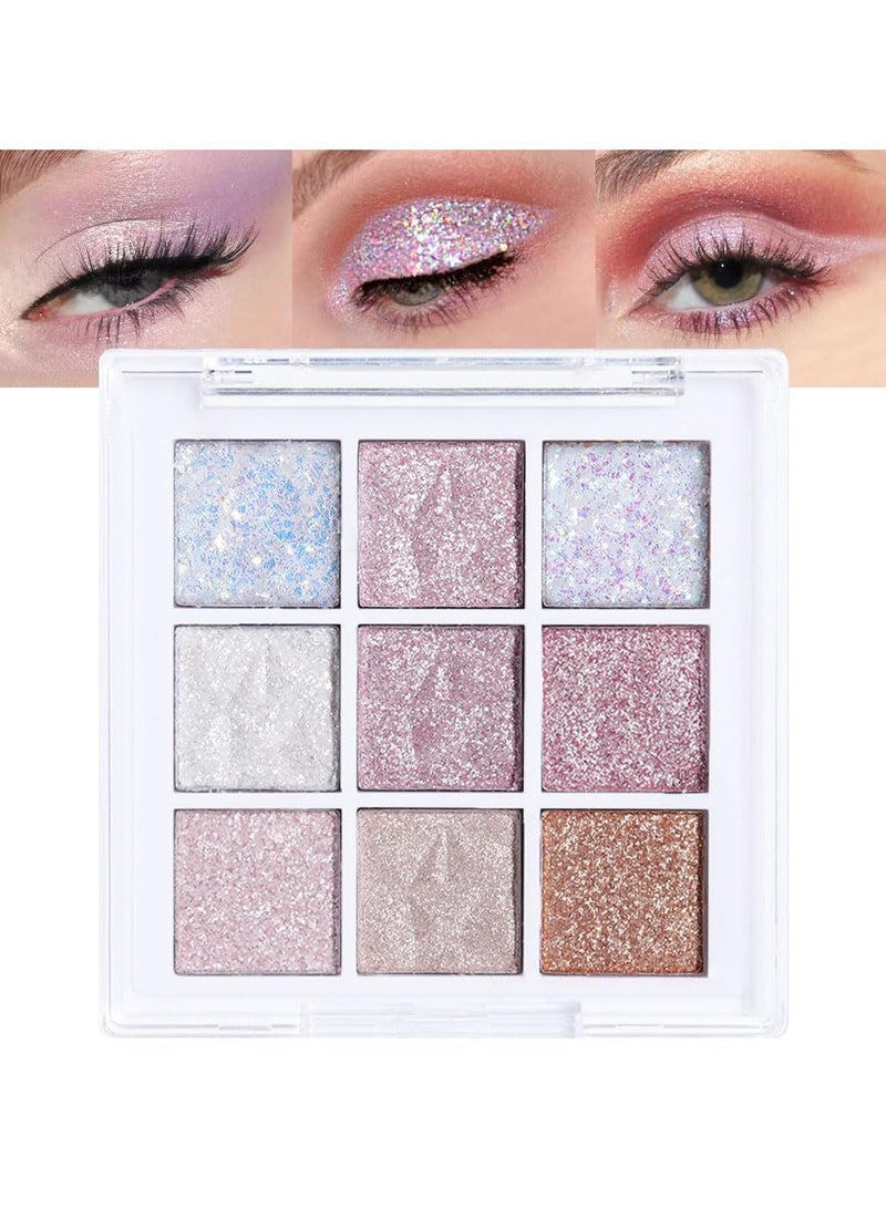 dikalu Pink Glitter Eye Shadow Palette Makeup,White Pink Purple Glitter Shimmer Sparkle Warm Pastel Eyeshadow Palette Colorful,Highly Pigmented Long Lasting Waterproof Naturing-Looking - Image 1