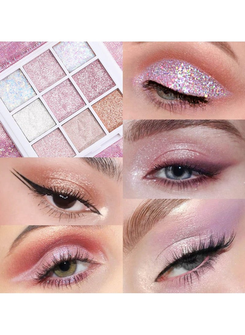 dikalu Pink Glitter Eye Shadow Palette Makeup,White Pink Purple Glitter Shimmer Sparkle Warm Pastel Eyeshadow Palette Colorful,Highly Pigmented Long Lasting Waterproof Naturing-Looking - Image 2